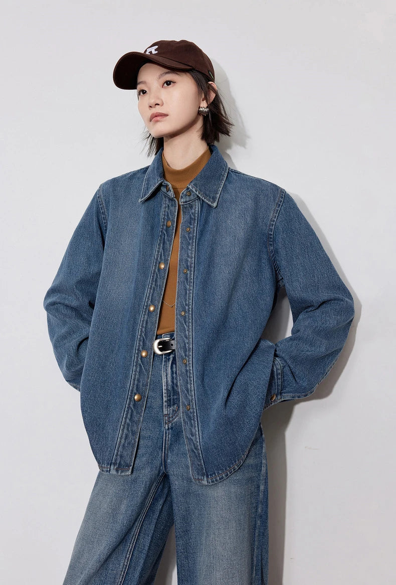 Gradient Denim Blouse Vintage Cowboy Shirt