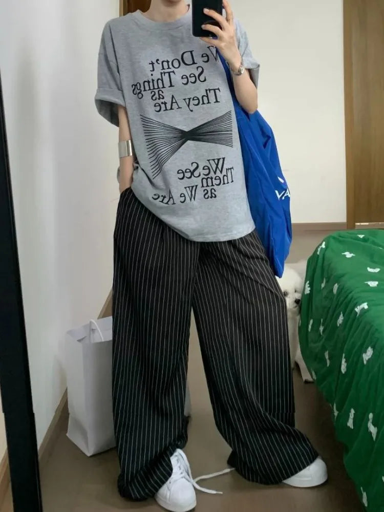 Elegant High Waist Striped Suit Pants