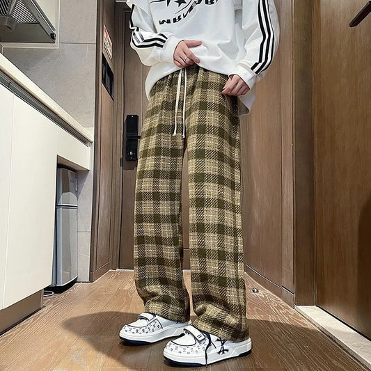 Plaid Baggy Woolen Pants Autumn Pants