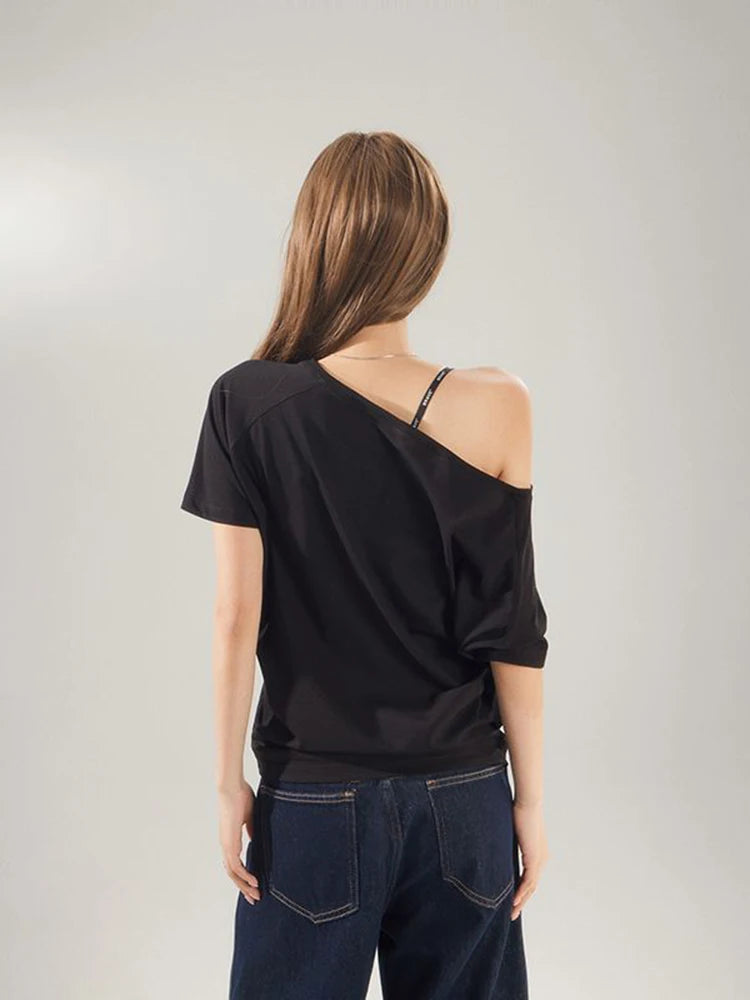 Sexy Korean Off-Shoulder Loose Solid T-Shirt