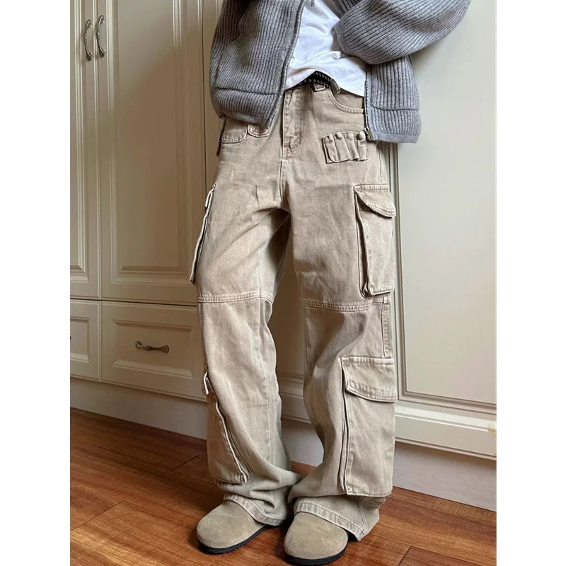 High Waisted Khaki Wide Leg Jeans
