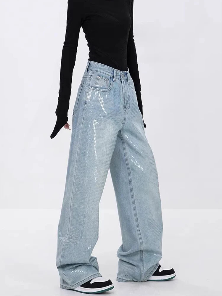 Sequin High Waist Wide Leg Jeans