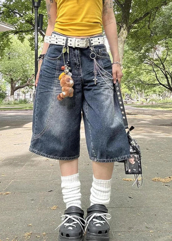 Blue Oversize Calf-Length Cargo Shorts