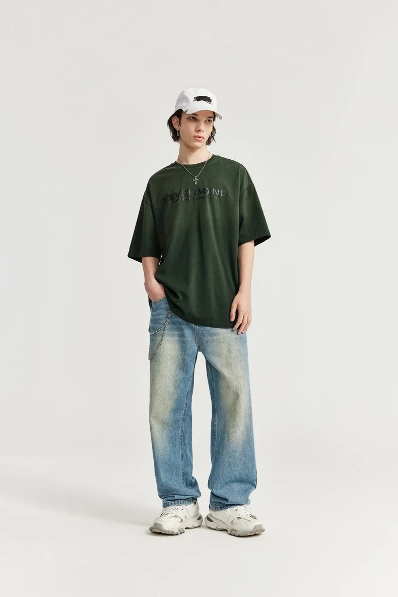 Vintage Washed Oversized Rubber Print T-Shirt