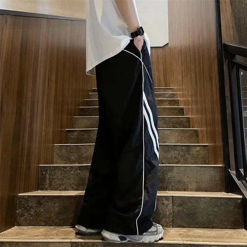 Versatile Lightweight Striped Patchwork Drawstring Pants