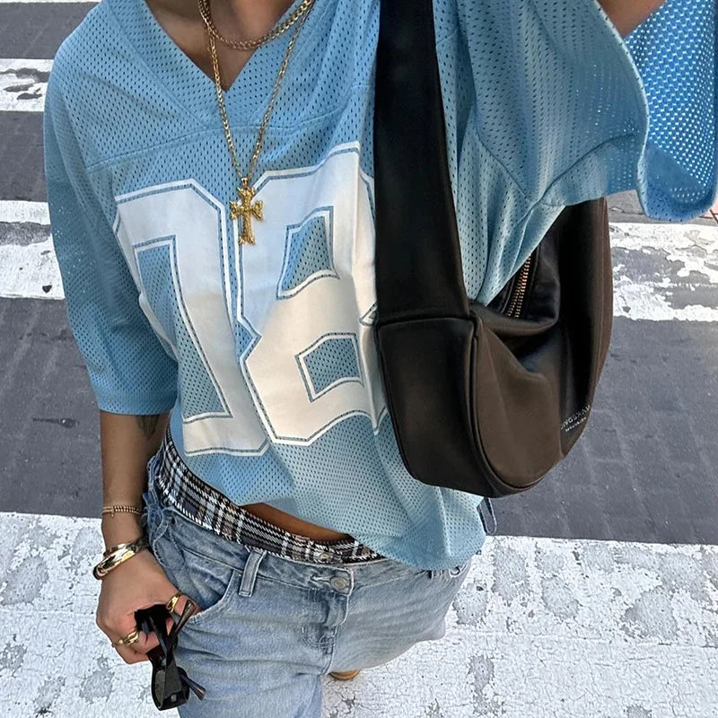 Stylish Number Print V-Neck Football T-Shirt