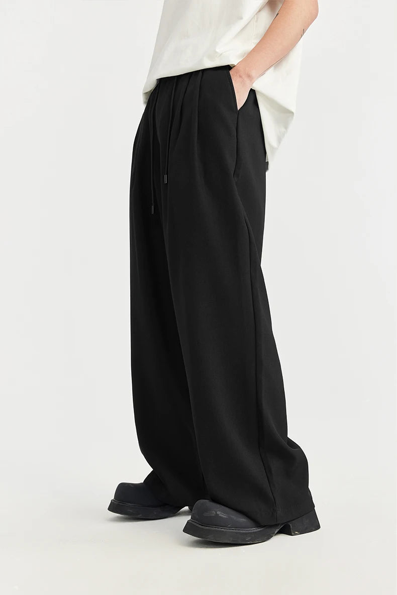 Elastic Waist Black Wide Leg Pants