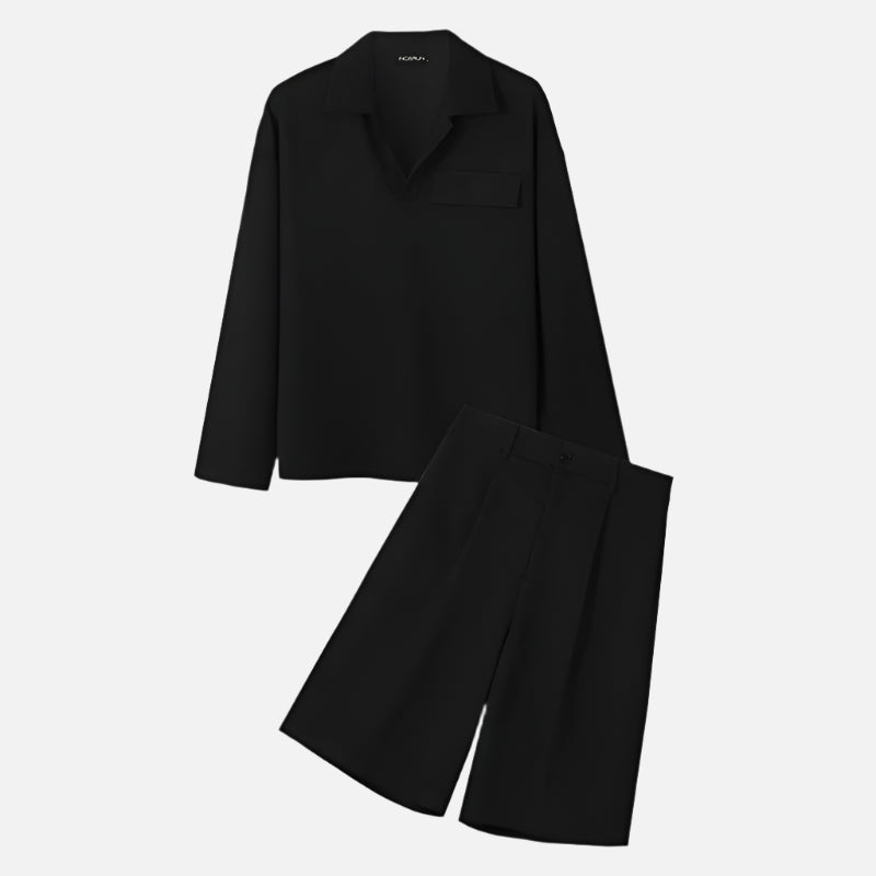 Stylish Solid Color Lapel Set T-Shirt