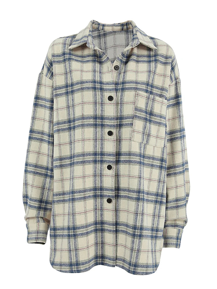 Oversized Plaid Women's Turn Down Shirt