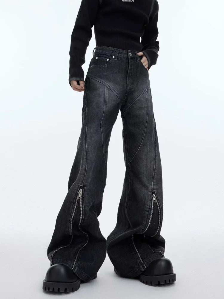 Washed Black Baggy Stacked Flare Jeans