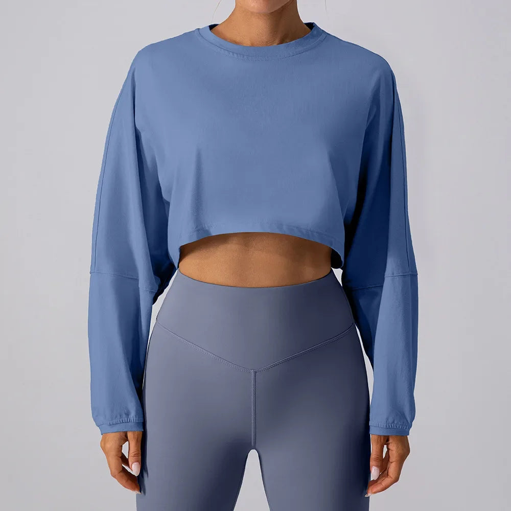 Breathable Long Sleeve Sports Crop T-Shirt