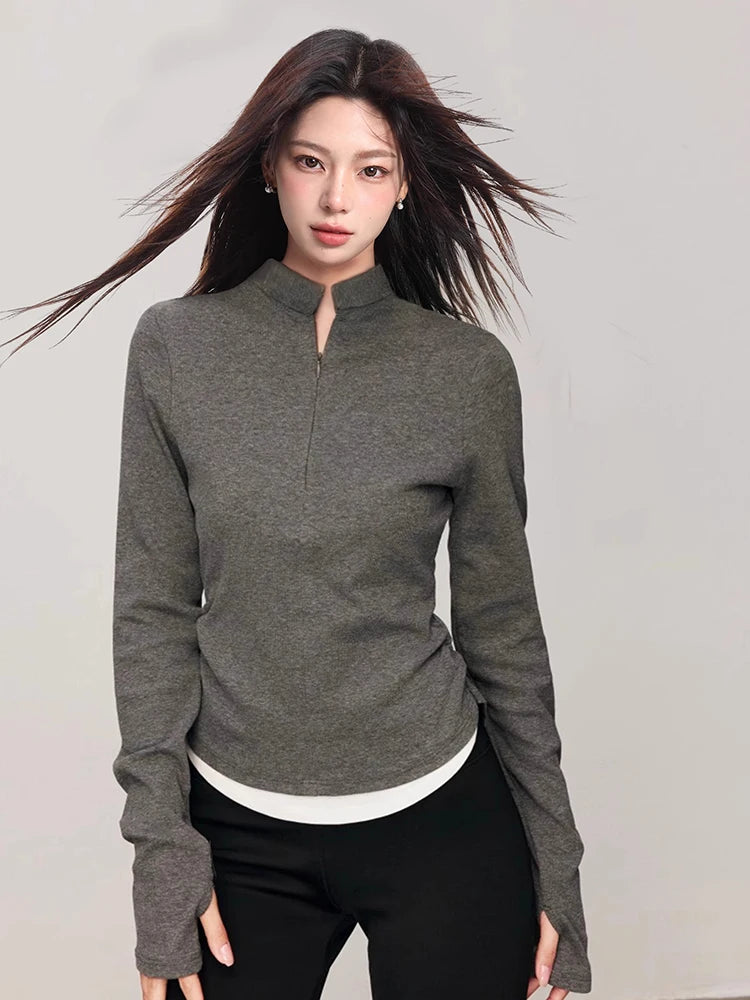 Chic Zipper Detail Slim Fit T-Shirt
