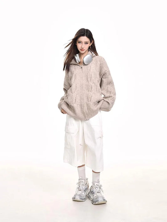 Cozy Retro Knitted Zipper Cardigan Sweater