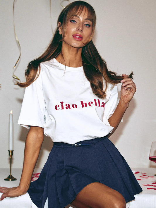 Ciao Bella Funny Oversized White T-Shirt