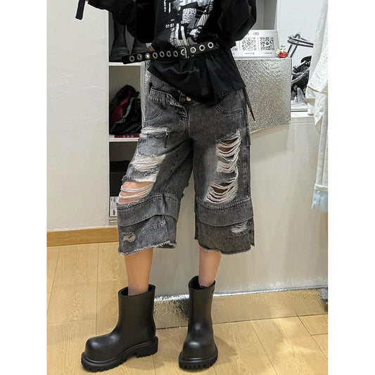 Vintage Star Print Oversize Denim shorts