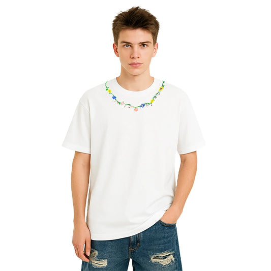 Oversized Floral Chain Embroidered Loose T-Shirt