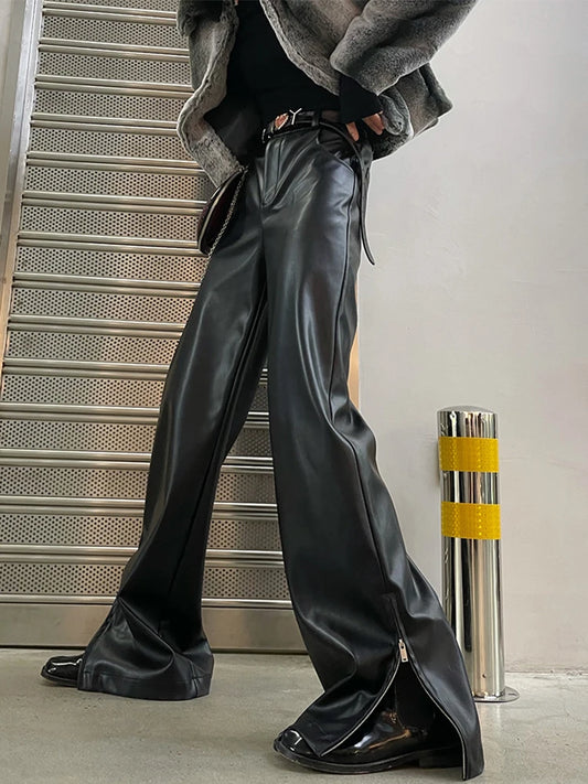 Black Punk Faux Leather High Pants