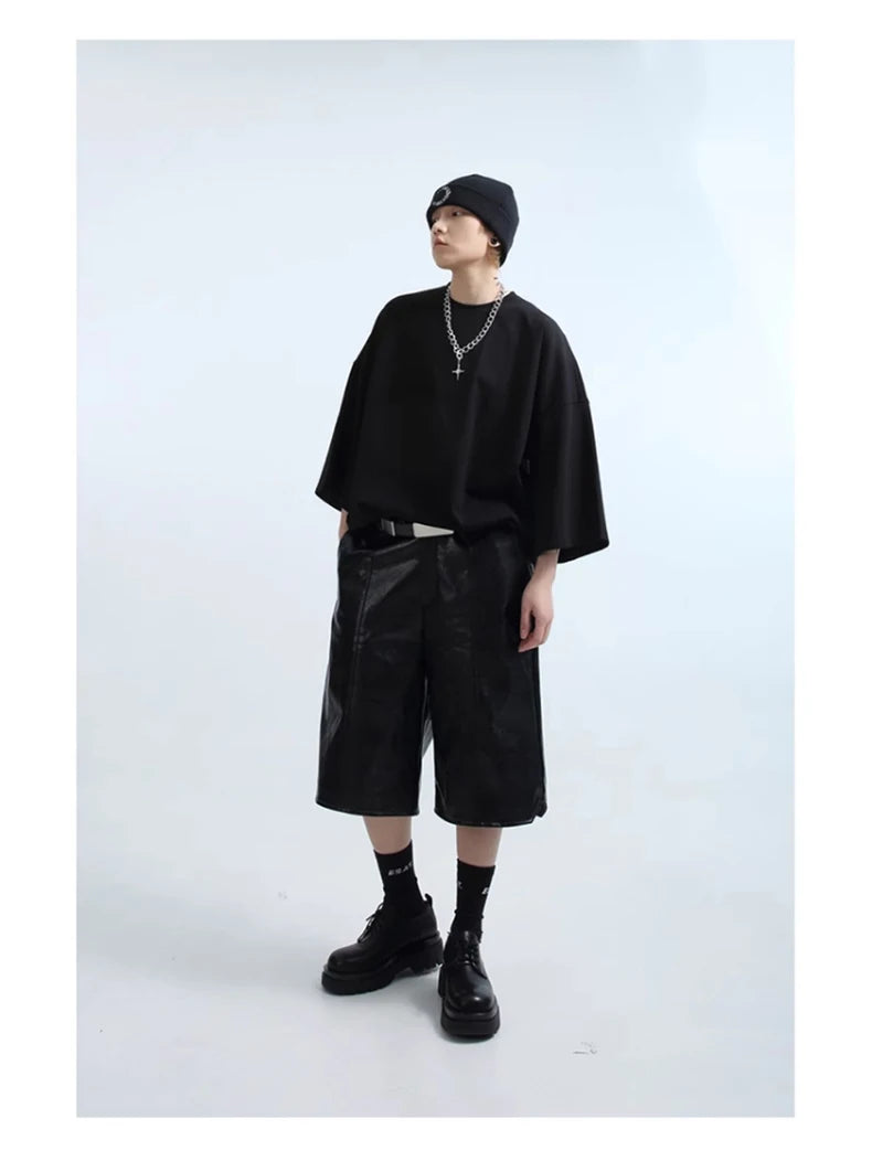 Black Loose Casual Soft PU Shorts
