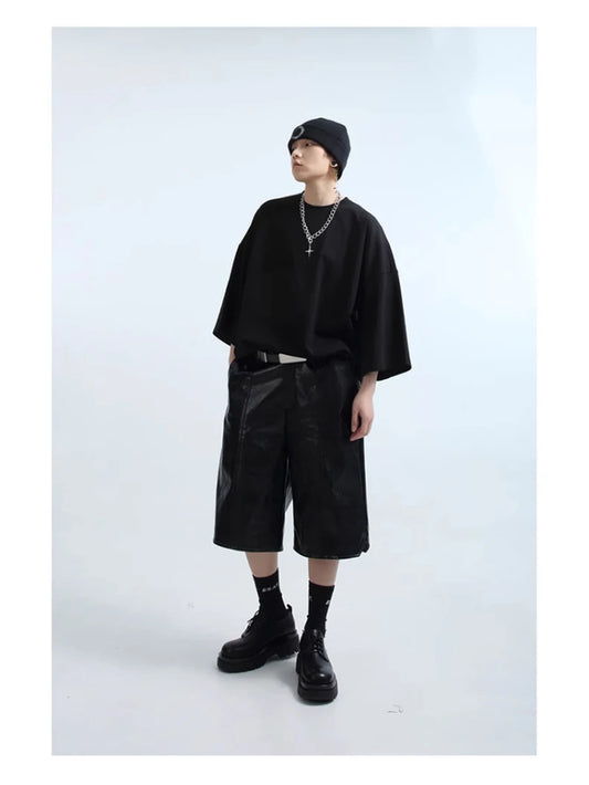 Black Loose Casual Soft PU Shorts
