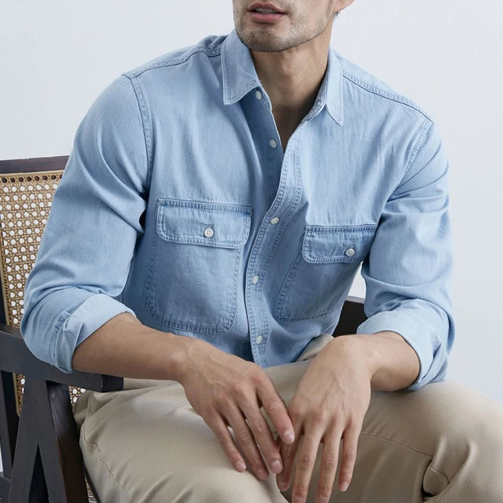 Moisture-Wicking Long-Sleeve Denim Shirt