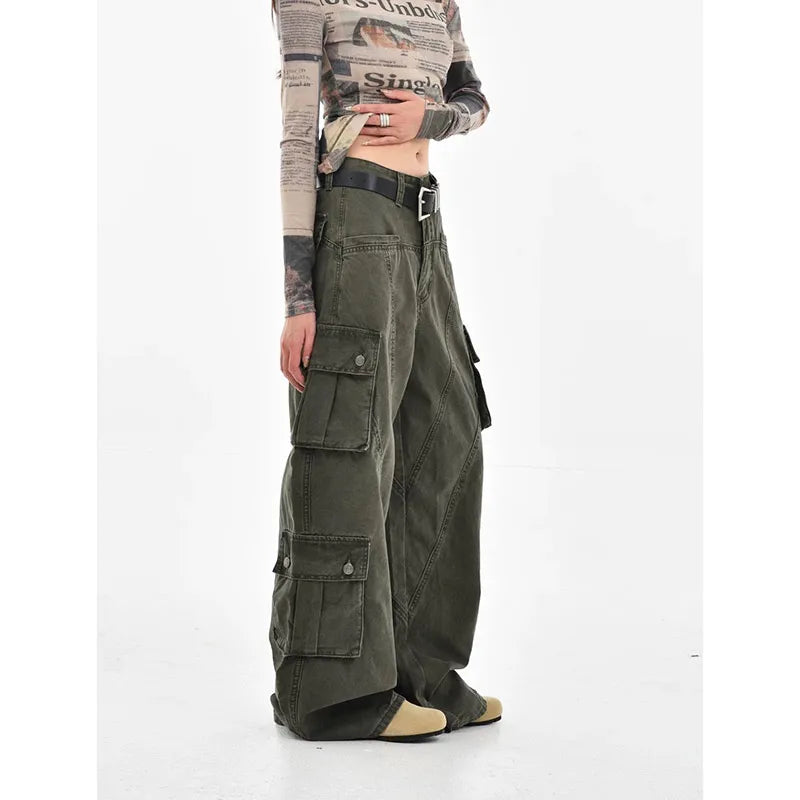 Military Green High Waist Straight Jeans