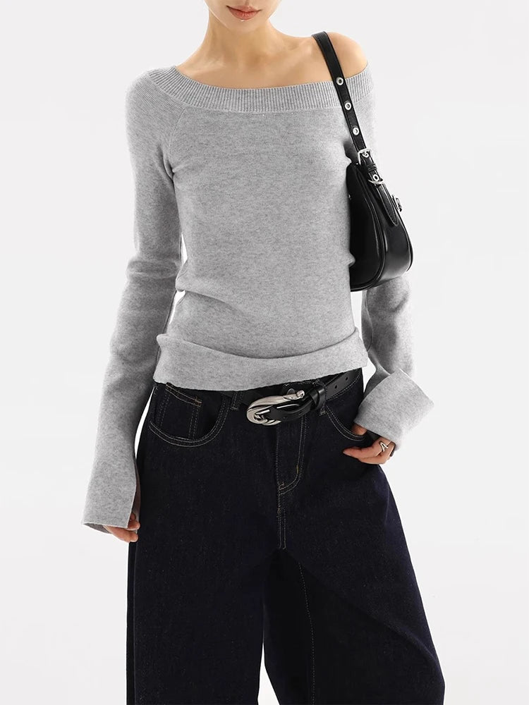 Elegant Solid Knit Off-Shoulder Sweater