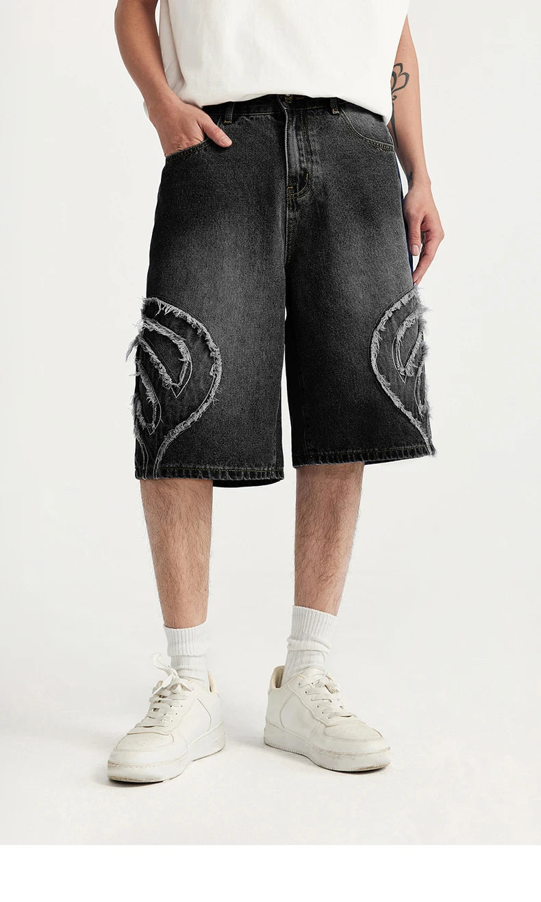 Vintage Patchwork Distressed Denim Cropped Shorts