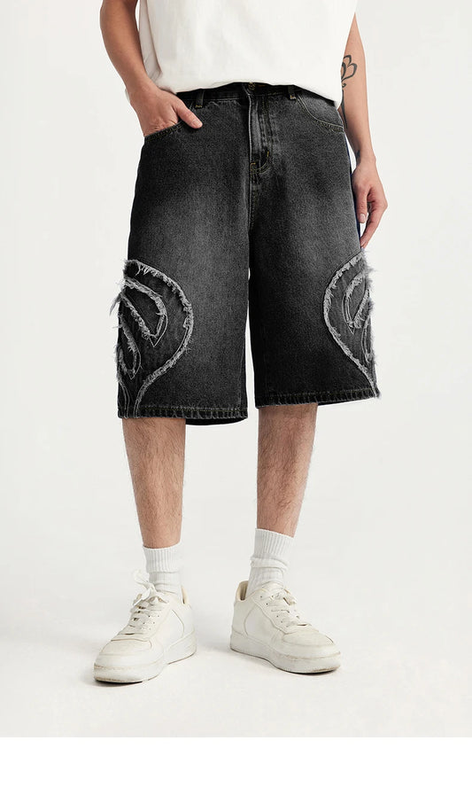 Vintage Patchwork Distressed Denim Cropped Shorts