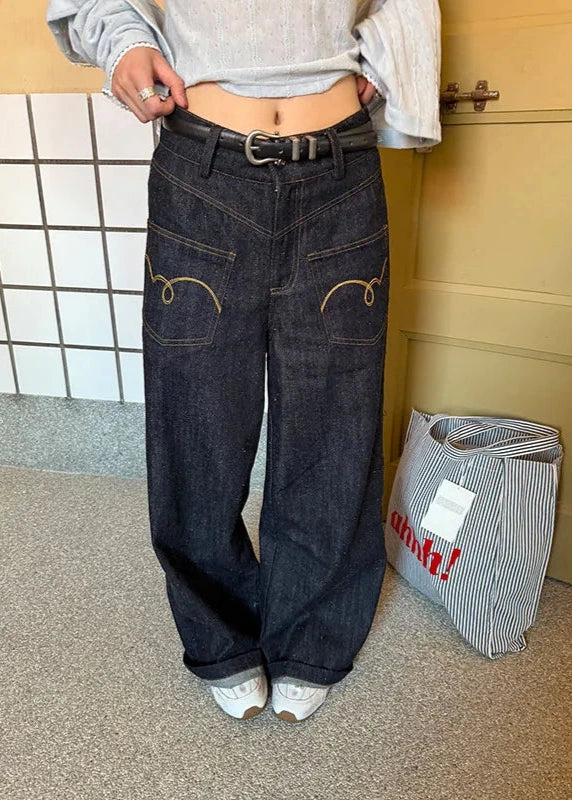 Retro High Waist Baggy Blue Jeans