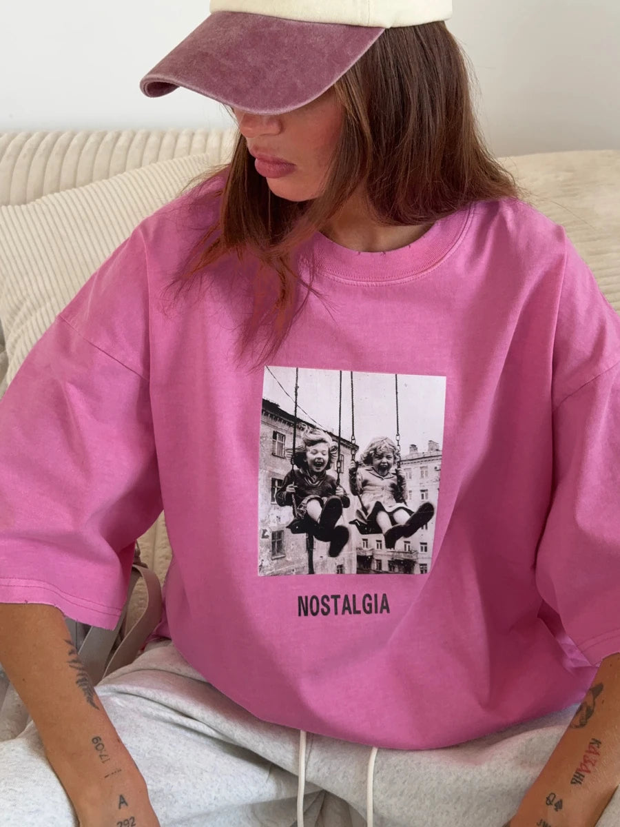 Retro Vintage Printed Cotton T-Shirt