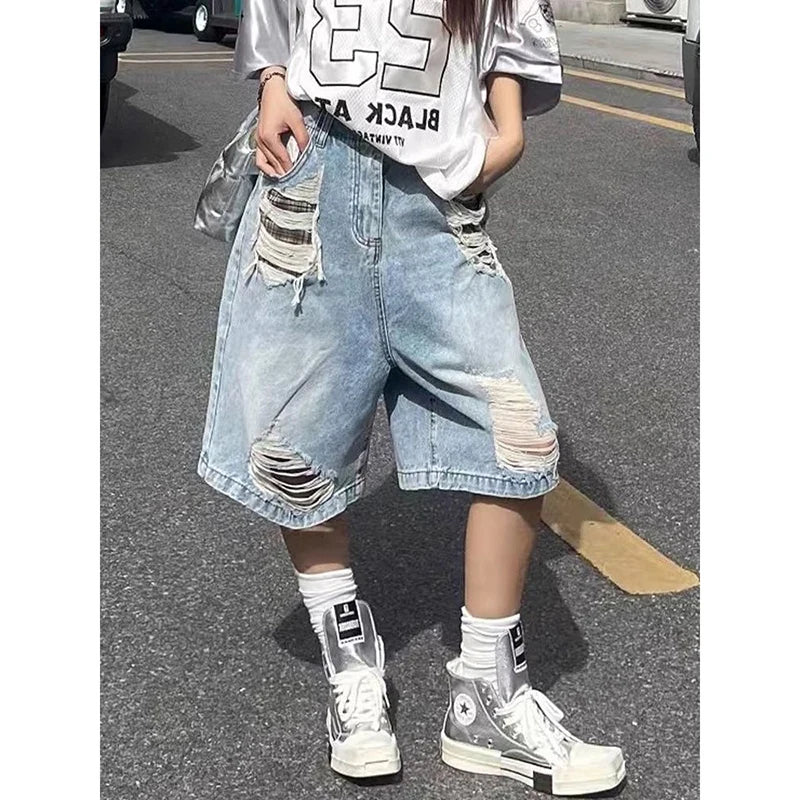 Vintage High Waist Ripped Denim Shorts