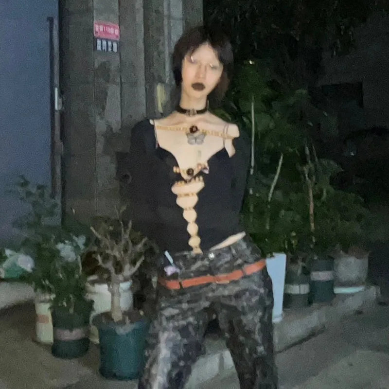 Vintage Beaded Hollow Out Long T-Shirt