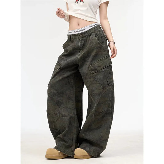 Vintage Military Green High Waist Jeans