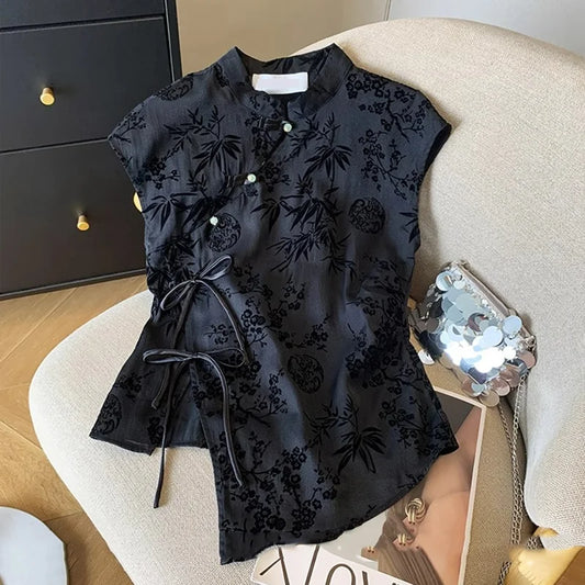 Retro Chinese Style Cheongsam Jacquard T-Shirt
