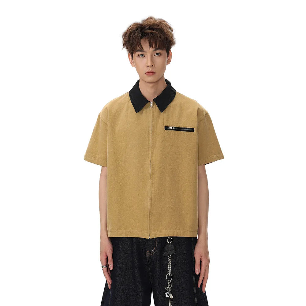 Retro Spliced Cargo Short Sleeve Shirt