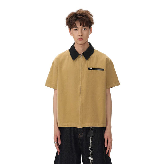 Retro Spliced Cargo Short Sleeve Shirt