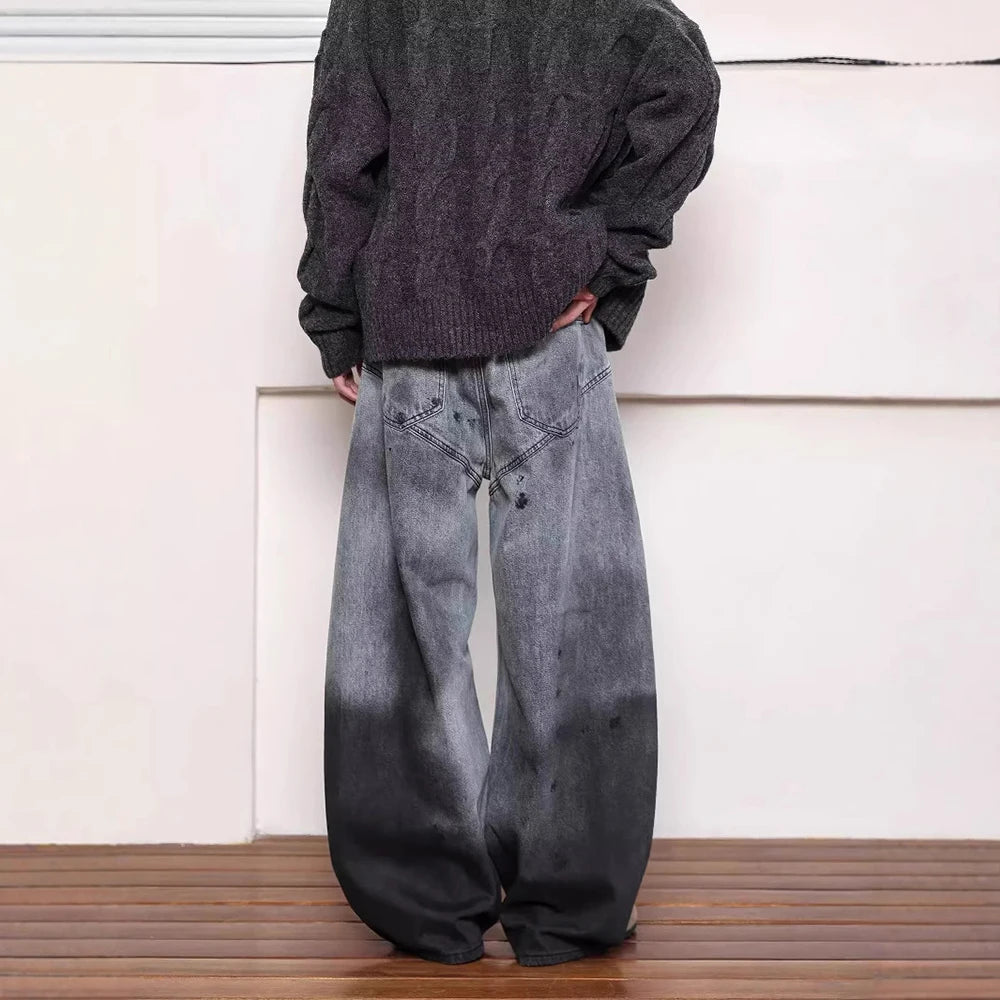 Retro Wide Leg Washed Casual Jeans
