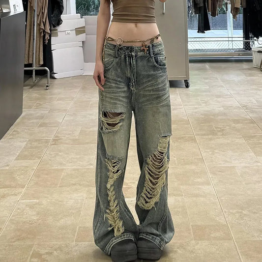 Vintage Washed Denim High Waist Jeans