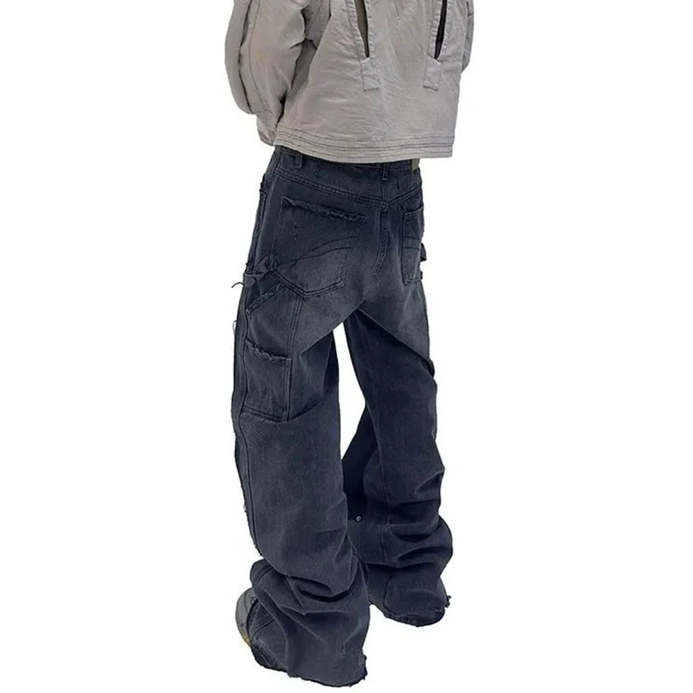 Retro Hip Hop Denim Cargo Jeans