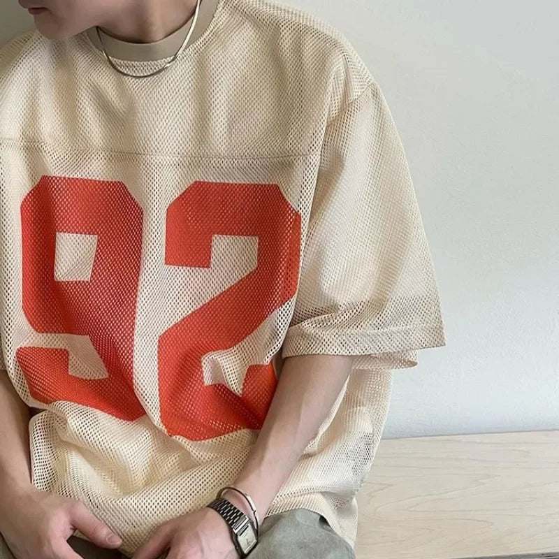 Retro Mesh Printed Breathable T-Shirt