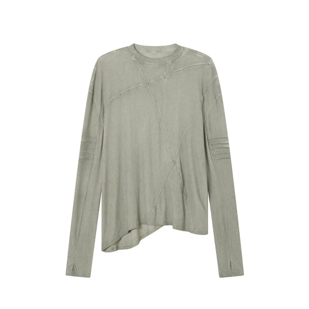 Vintage Washed Round Neck Asymmetric T-Shirt
