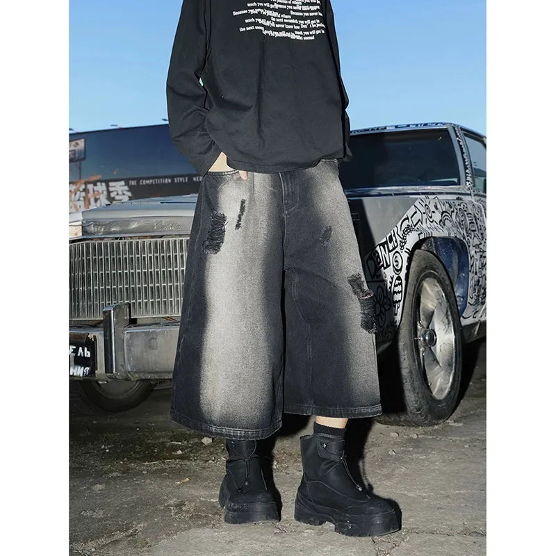 Dark Gray Aesthetic Cowboy Denim Jorts
