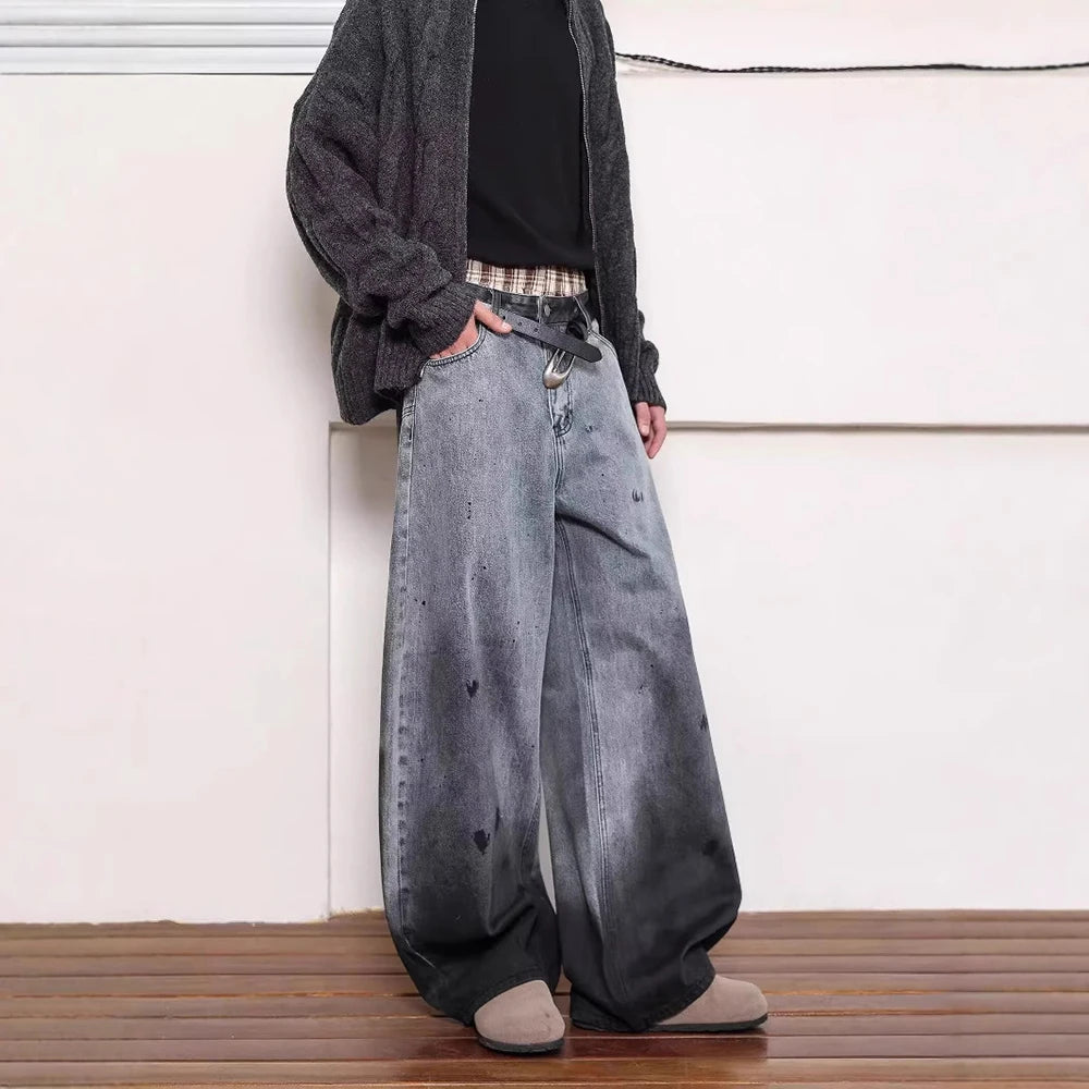 Retro Wide Leg Washed Casual Jeans