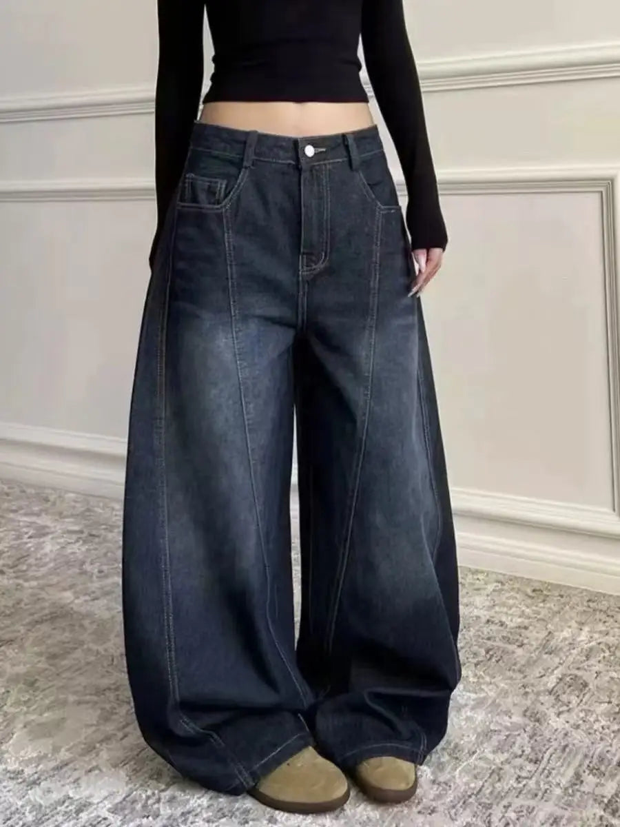 Vintage Embroidered Wide Leg Denim Jeans