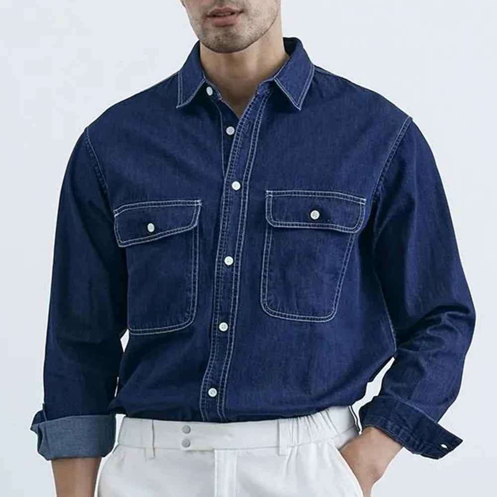 Moisture-Wicking Long-Sleeve Denim Shirt