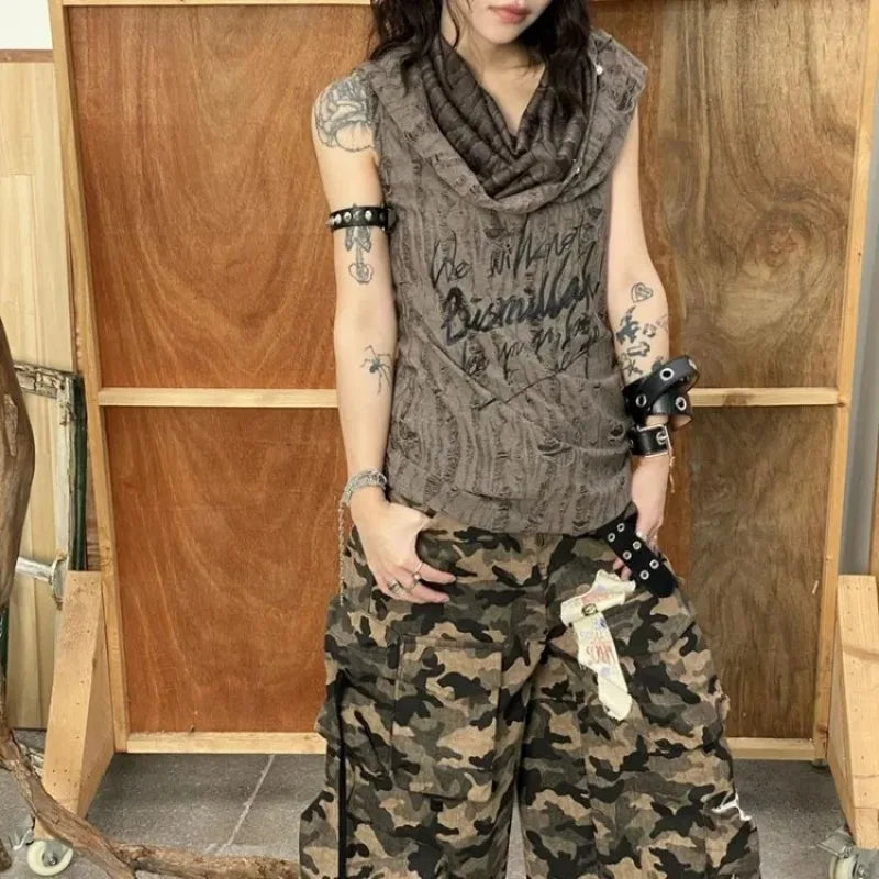 Pearl Button Print Hollow Out T-Shirt