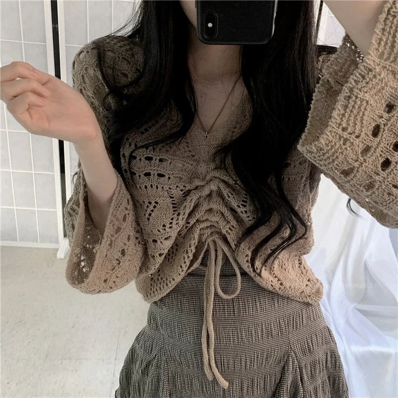 Chic Hollow Out V-Neck Pullover
