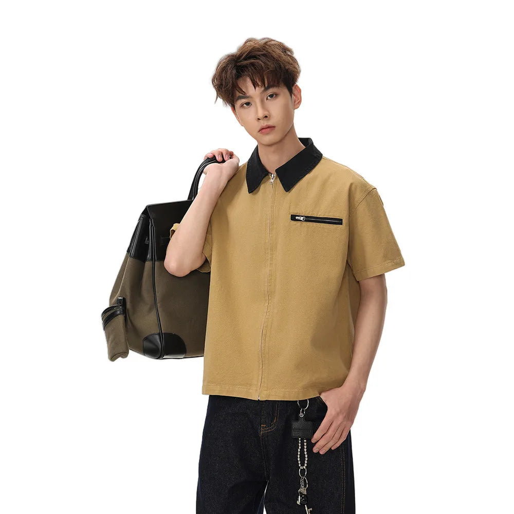 Retro Spliced Cargo Short Sleeve Shirt