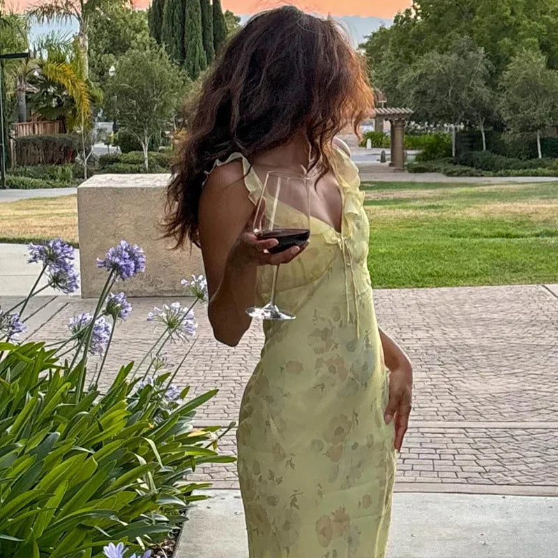 Floral Cami Dress Slim Tie Bow