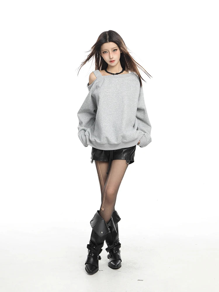 Retro Irregular Off Shoulder Sweatshirt